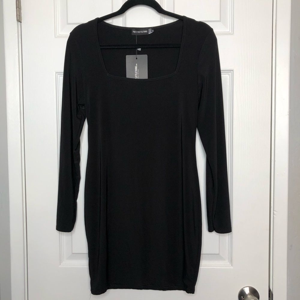 PrettyLittleThing Square Neck Bodycon Dress BLK 12